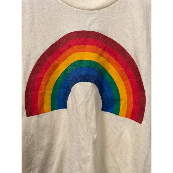 Aviator Nation Rainbow Graphic Cropped T-Shirt Cream Raw Hem Small - Picture 2 of 5